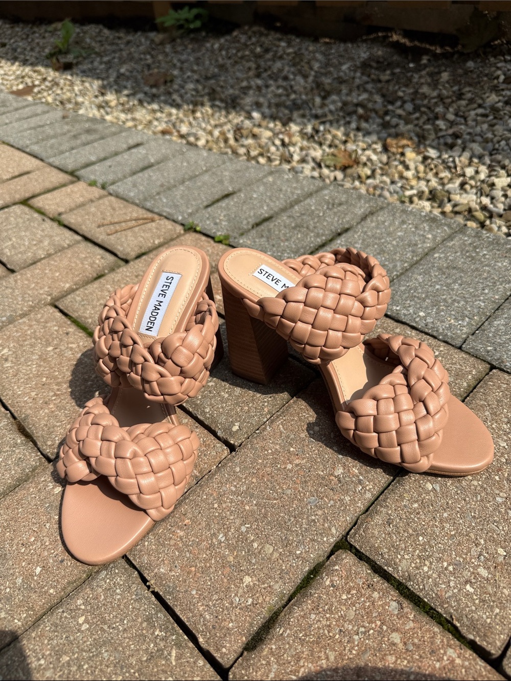 Steve Madden Braided Double-Strap Block Heel Sandals — Tan